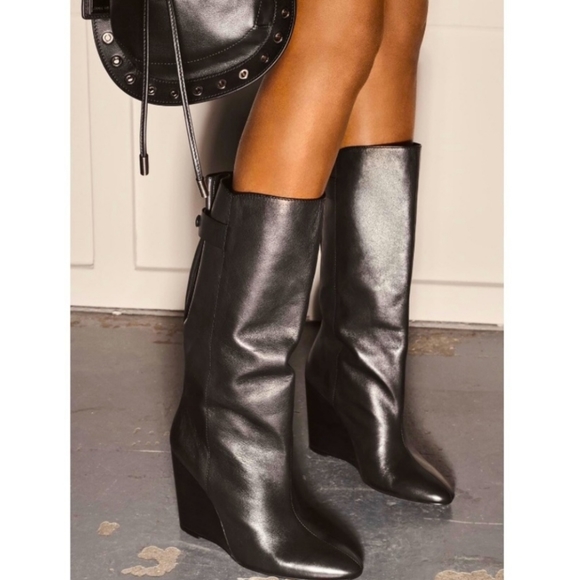 Zara Shoes - Zara SRPLS Black Leather Wedge Boots, Size 7.5